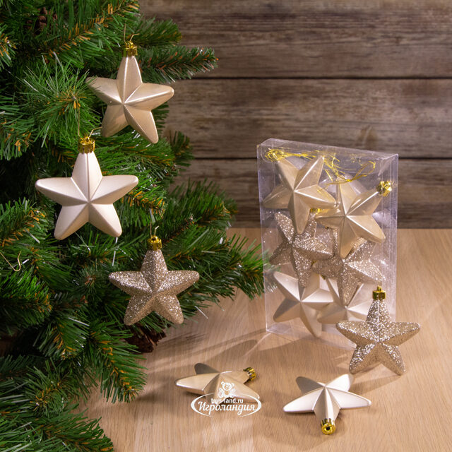 Набор елочных игрушек Звезды 8 см перламутровый, 6 шт, подвеска Winter Deco