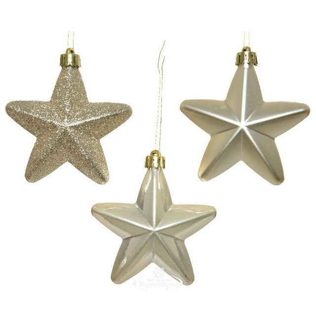 Набор елочных игрушек Звезды 8 см перламутровый, 6 шт, подвеска Winter Deco