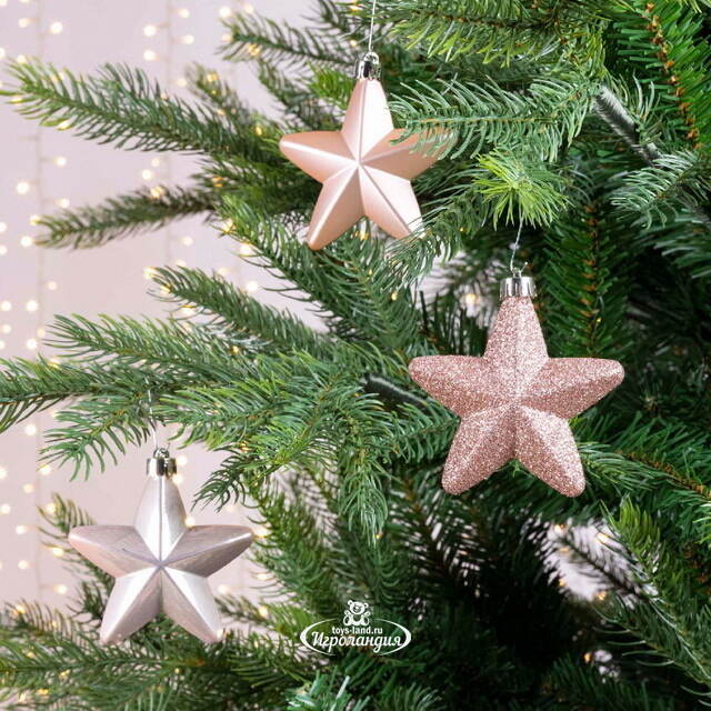 Набор елочных игрушек Звезды 8 см розовый бутон, 6 шт, подвеска Winter Deco