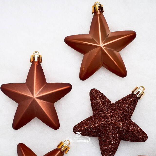 Набор елочных игрушек Звезды 8 см terra brown 6 шт, подвеска Kaemingk (Кейминг)