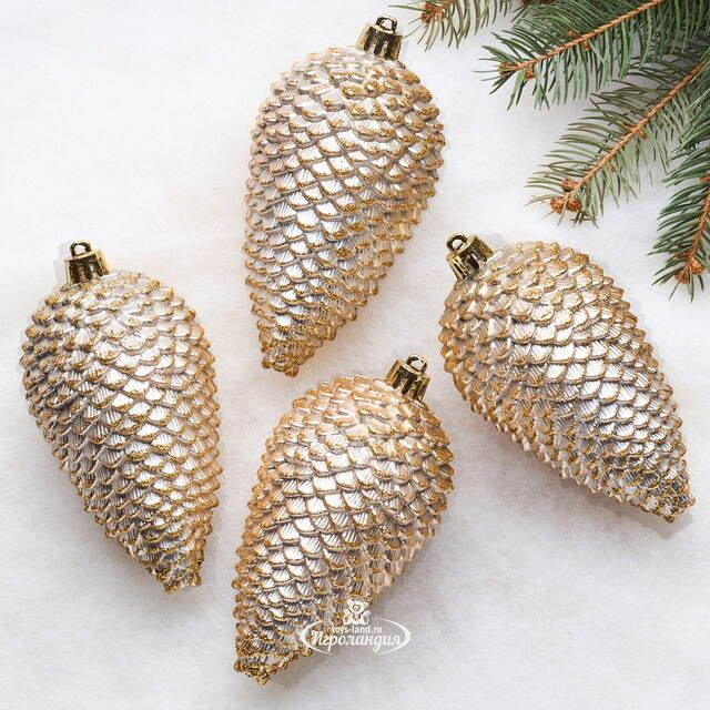 Елочная игрушка Шишка 12*7 см перламутровые, 4 шт, пластик Winter Deco