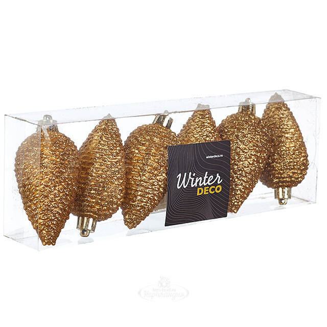 Елочная игрушка Шишка Alto - Золотая 8 см, 6 шт, пластик Winter Deco
