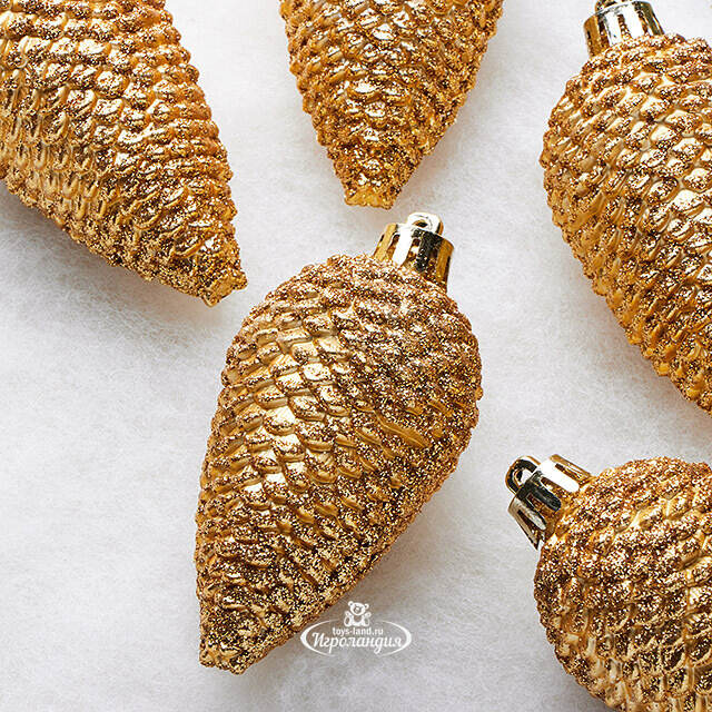 Елочная игрушка Шишка Alto - Золотая 8 см, 6 шт, пластик Winter Deco