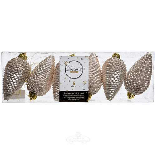Елочная игрушка Шишка Alto - Перламутровая 8 см, 6 шт, пластик, подвеска Winter Deco
