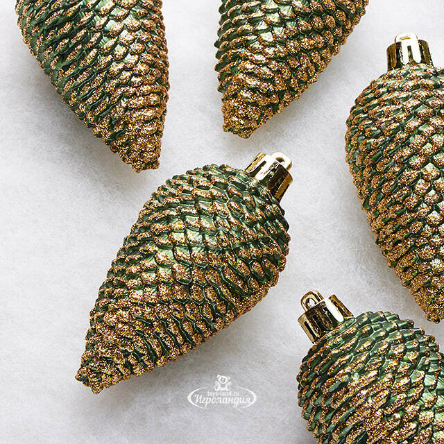 Елочная игрушка Шишка Альто - Зеленый Бархат 8 см, 6 шт, пластик Winter Deco