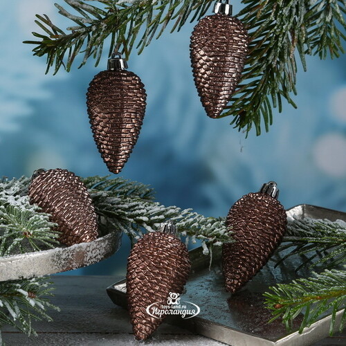 Елочная игрушка Шишка Alto - Горький Шоколад 8 см, 6 шт, пластик, подвеска Winter Deco