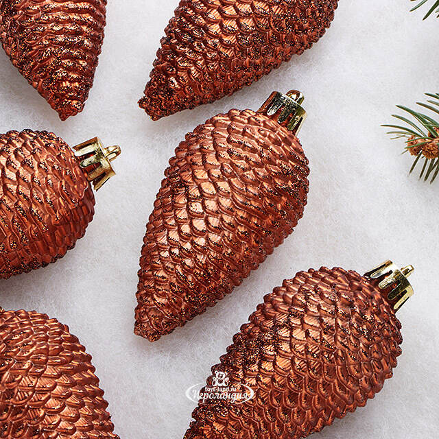 Елочная игрушка Шишка Альто - Терракотовый 8 см, 6 шт, пластик Winter Deco