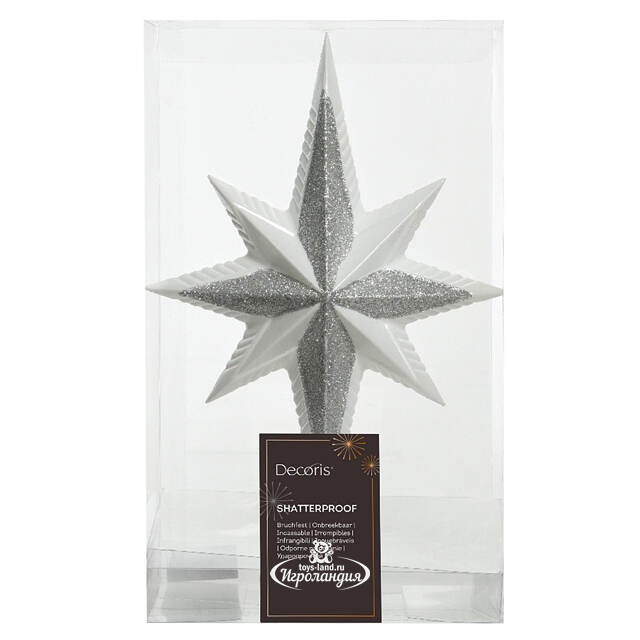 Верхушка Вифлеемская Звезда 25 см белый с серебром Kaemingk