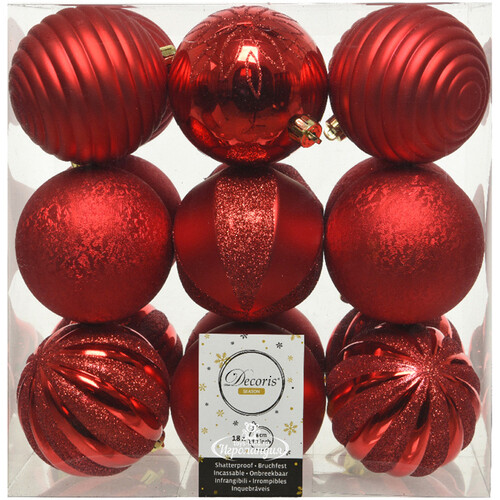 Набор пластиковых шаров Shiny Clouds: Christmas red 8 см, 18 шт Kaemingk