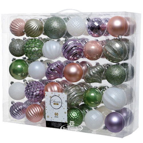 Набор пластиковых шаров Magic Suite: Эльфийские Трели, 6-7 см, 60 шт Kaemingk