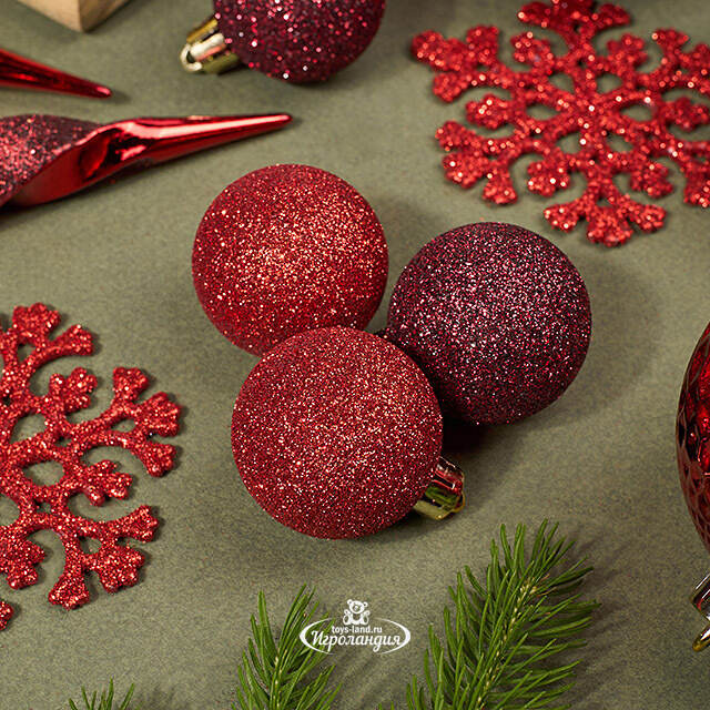 Набор елочных игрушек Glory Brilliance 50 шт красный, 5-16 см, пластик Kaemingk