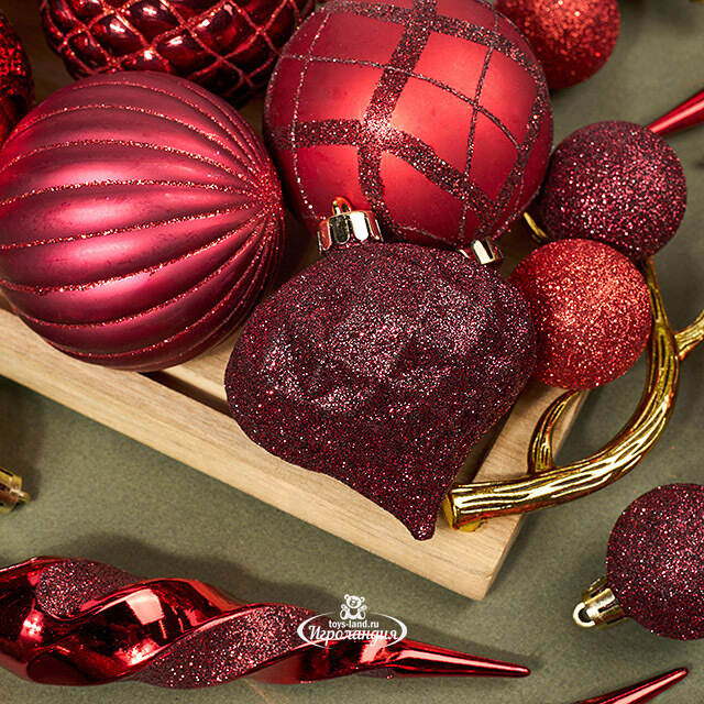 Набор елочных игрушек Glory Brilliance 50 шт красный, 5-16 см, пластик Kaemingk