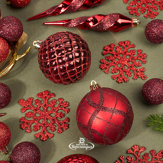 Набор елочных игрушек Glory Brilliance 50 шт красный, 5-16 см, пластик Kaemingk
