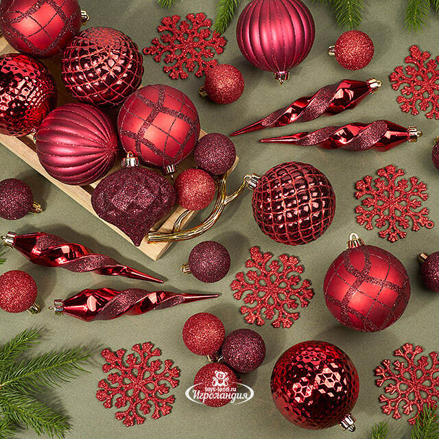 Набор елочных игрушек Glory Brilliance 50 шт красный, 5-16 см, пластик Kaemingk