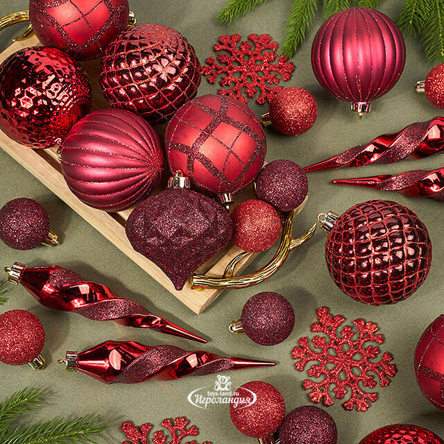 Набор елочных игрушек Glory Brilliance 50 шт красный, 5-16 см, пластик Kaemingk