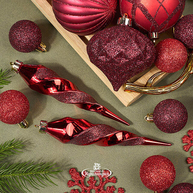 Набор елочных игрушек Glory Brilliance 50 шт красный, 5-16 см, пластик Kaemingk