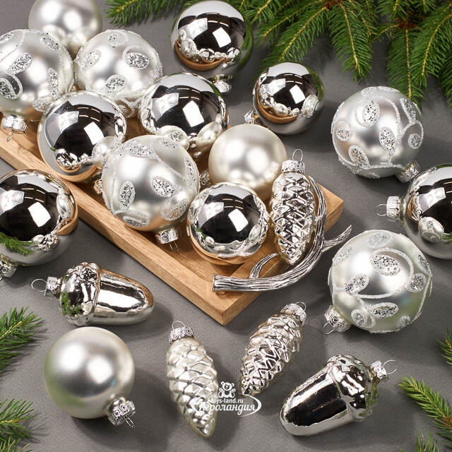 Набор стеклянных елочных игрушек Holiday Brilliance 6-7 см серебряный, 20 шт Kaemingk