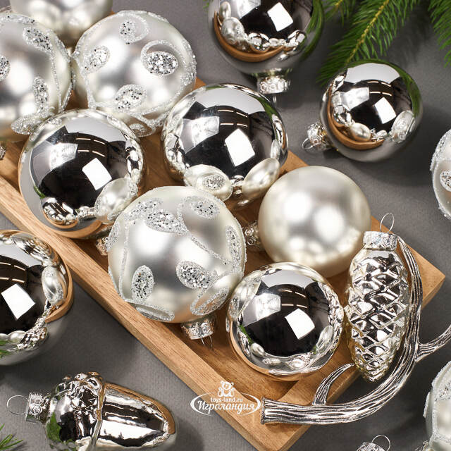 Набор стеклянных елочных игрушек Holiday Brilliance 6-7 см серебряный, 20 шт Kaemingk