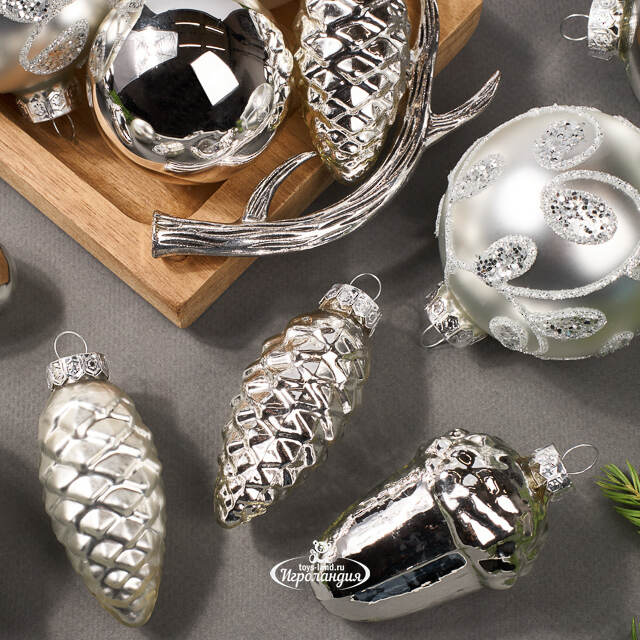 Набор стеклянных елочных игрушек Holiday Brilliance 6-7 см серебряный, 20 шт Kaemingk