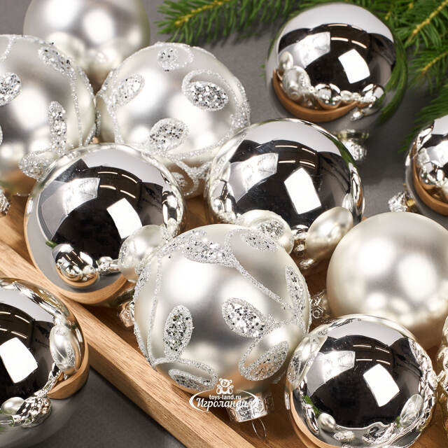 Набор стеклянных елочных игрушек Holiday Brilliance 6-7 см серебряный, 20 шт Kaemingk