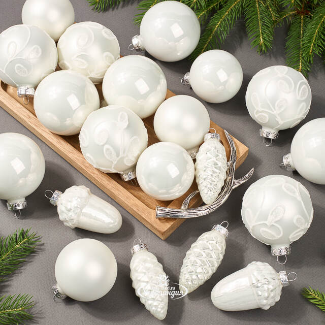 Набор стеклянных елочных игрушек Holiday Brilliance 6-7 см белый, 20 шт Kaemingk