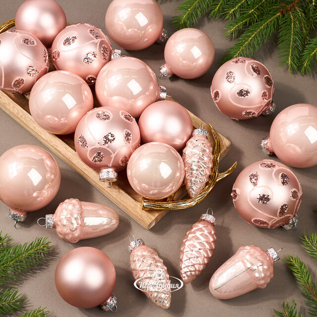 Набор стеклянных елочных игрушек Holiday Brilliance 6-7 см розовый бутон, 20 шт Kaemingk