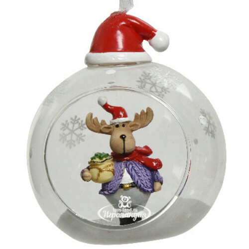 Новогодний шар с композицией Santa's Tale: Стильный Лось 8 см, стекло Kaemingk