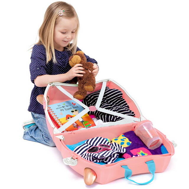 Детский чемодан-каталка Фламинго Флосси с наклейками Trunki