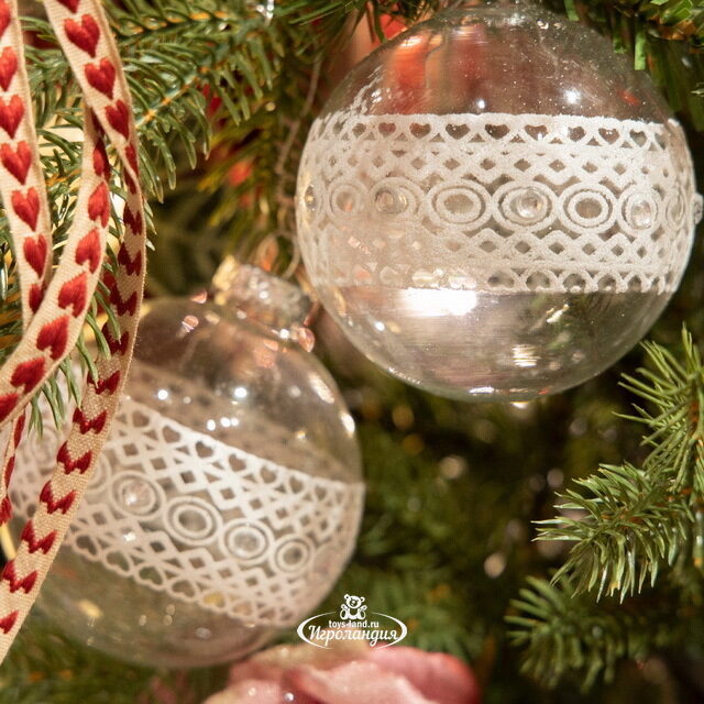 Набор стеклянных шаров Королевское Кружево 8 см прозрачный, 9 шт, уцененный Kaemingk