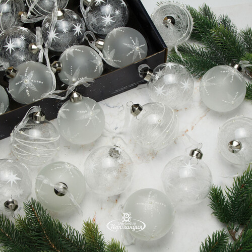 Набор стеклянных шаров Снежная Королева 8 см, 12 шт Kaemingk