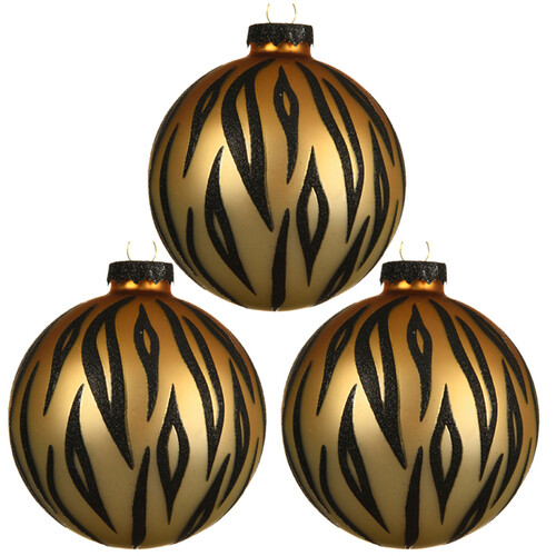 Набор стеклянных шаров Сафари Шик: Tiger Print 8 см, 3 шт Kaemingk