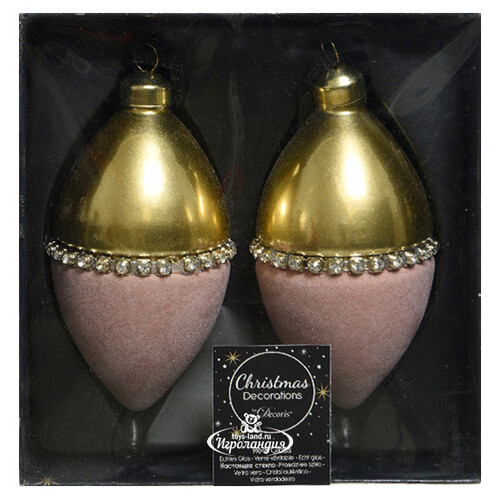 Набор елочных игрушек Делакруа 13 см, 2 шт, золотой с розовым, стекло Kaemingk