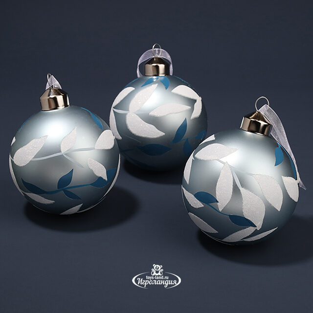 Набор стеклянных шаров Saronno 8 см голубой, 3 шт Kaemingk