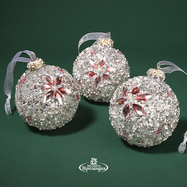 Набор стеклянных шаров Diamante Fiore 8 см белый, 3 шт Kaemingk