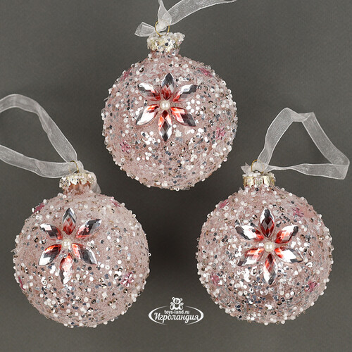 Набор стеклянных шаров Diamante Fiore 8 см розовый, 3 шт Kaemingk