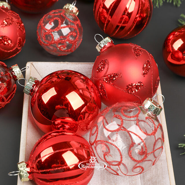 Набор стеклянных шаров Modellato - Красный 5-7 см, 13 шт Winter Deco