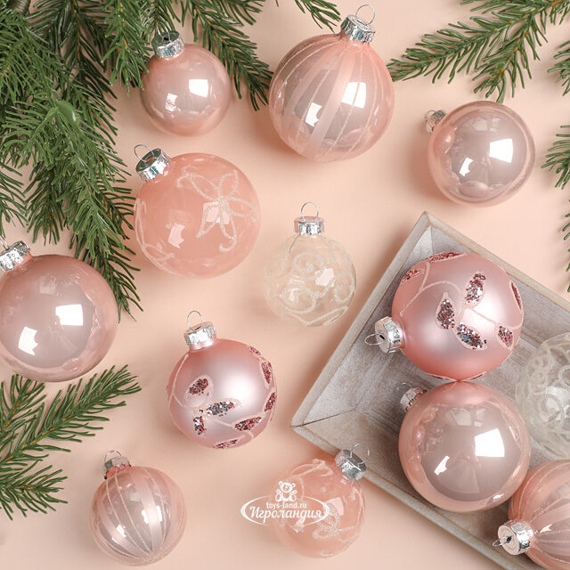 Набор стеклянных шаров Modellato - Розовый бутон 5-7 см, 13 шт Winter Deco