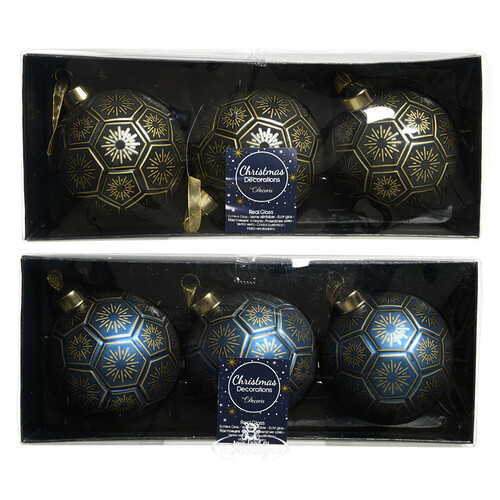 Набор стеклянных шаров Звезда Востока 8 см, 3 шт, черный Kaemingk