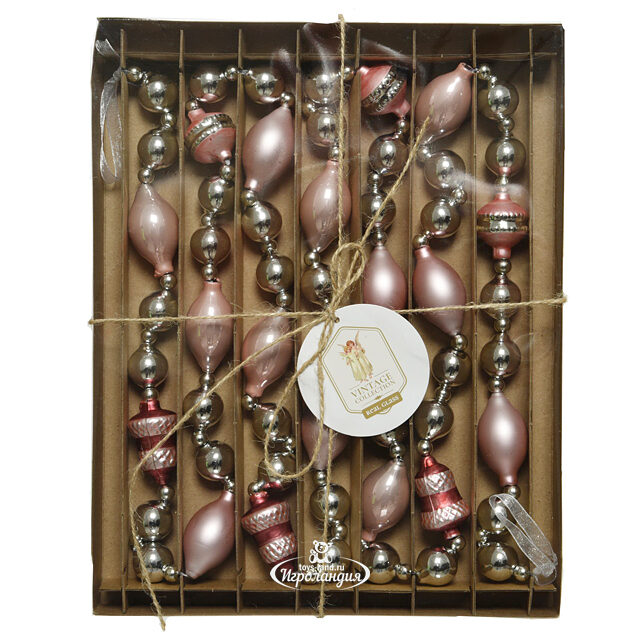 Стеклянные бусы на елку Vintage Christmas: Pink Silver 180 см Kaemingk