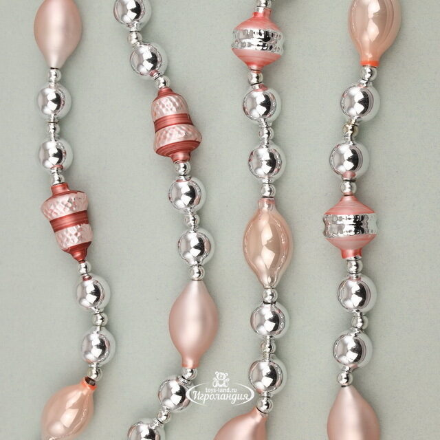 Стеклянные бусы на елку Vintage Christmas: Pink Silver 180 см Kaemingk