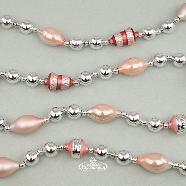 Стеклянные бусы на елку Vintage Christmas: Pink Silver 180 см Kaemingk