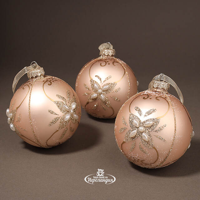 Набор стеклянных шаров Жемчужное Барокко 8 см, 3 шт Kaemingk