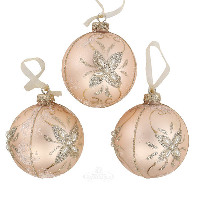Набор стеклянных шаров Жемчужное Барокко 8 см, 3 шт Kaemingk
