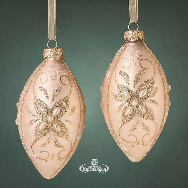 Набор елочных игрушек Сосульки Жемчужное Барокко 12 см, 2 шт, стекло, подвеска Kaemingk