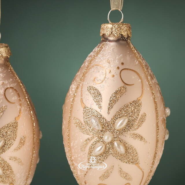 Набор елочных игрушек Сосульки Жемчужное Барокко 12 см, 2 шт, стекло, подвеска Kaemingk