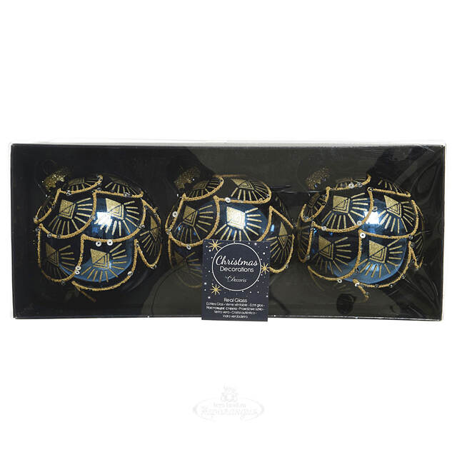 Набор стеклянных шаров Megliore 8 см синий, 3 шт Kaemingk