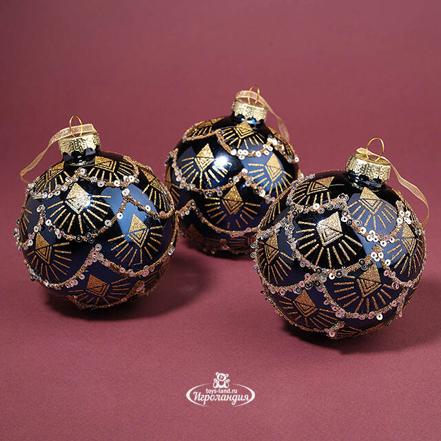 Набор стеклянных шаров Megliore 8 см синий, 3 шт Kaemingk