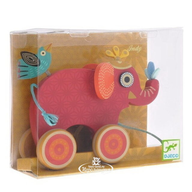 Игрушка-каталка Слоник 22 см, дерево DJECO (Джеко)