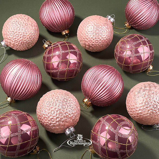 Набор стеклянных шаров Курбевуа 10 см розовый, 12 шт Kaemingk