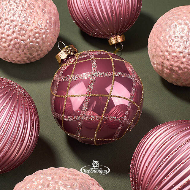 Набор стеклянных шаров Курбевуа 10 см розовый, 12 шт Kaemingk